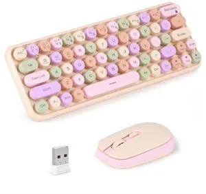 2.4G Wireless Keyboard & Mouse Combo, Portable%60 Small Typewriter Keyboard for Office PC Computer Laptop Desktop Windows (Skin Tone)