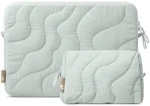 tomtoc 360 Protective Puffy Laptop Sleeve Set for 14-inch MacBook Pro M4/M3/M2/M1 Pro/Max A3112 A3401 A3185 A2992 A2918 A2779, Quilted Soft Puffer MacBook Bag with Tech Pouch for 13.8 Surface Laptop 7
