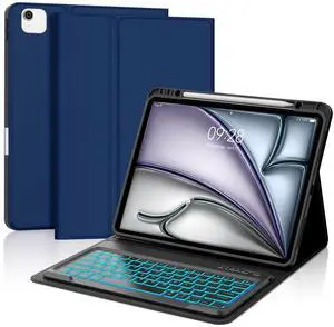 Backlit Keyboard Case for iPad Air 13 (M3 2025/M2 2024) and iPad Pro12.9 6th/5th/4th/3rd Gen Case with Keypad, Detachable Keyboard Cover for Pro 12.9inch with Colors Backlight and Pencil Holder, Navy