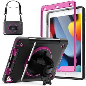 JETech Case for iPad 10.2-Inch (9th/8th/7th Generation, 2021/2020/2019) with Built-in Screen Protector, Protective Shockproof Rugged Tablet Cover, 360° Rotating Hand Strap Stand (Plum)