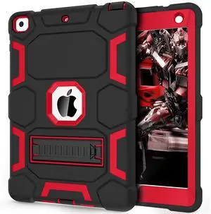 CCMAO Case for iPad 6th/5th Generation (9.7-inch, 2018/2017), iPad Air 2 Generation Case (2014) with Kickstand, Hybrid Shockproof Protective iPad 9.7 Case for Kids Boys,Black+Red