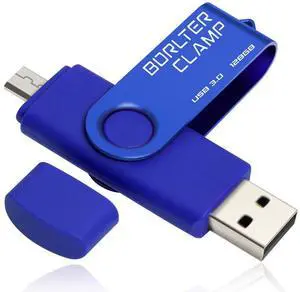 BorlterClamp 128GB USB 3.0 Flash Drive Dual Port Memory Stick, OTG Thumb Drive with Micro USB Drive Port for Android Smartphone Tablet & Computer (Blue)