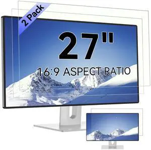 [2-Pack] 27 Inch Computer Blue Light Blocking Screen Protector for 16:9 Widescreen Monitor, Anti Glare Anti-UV Eye Protection Desktop PC LED Monitor Filter, Removable Anti-Scratch Screen Film 27in