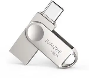 JUANWE 128GB USB C Flash Drive Dual USB 3.0 Flash Drive Type C + USB A Swivel Mini Thumb Drive Unique UDP-Tech Waterproof Jump Drive with Keyring Hole OTG Flash Drive for PC Smartphone Tablet Mac