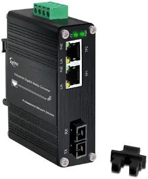 Industrial 1.25G Gigabit SC Fiber to Ethernet Media Converter Supporting Din Rail, IEEE 802.3af/at 30W PoE Fiber Switch with 2 RJ45 Port and 1 Single-Mode SC Port, Up to 20KM,12~48V DC Power Input