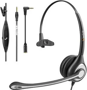 Wantek Cell Phone Headset with Microphone Noise Cancelling for PC,3.5mm Jack,Volume Control,Wired Computer Headset for Zoom Skype,for Office,Business, Call Center, Clear Chat