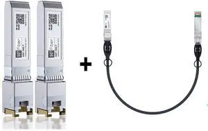 2 Pack 10Gbase-T SFP+ RJ45 Transceivers with 10G SFP+ DAC 0.5M,Compatible with Cisco, Meraki, MikroTik, Ubiquiti, Unifi, Netgear, QNAP, D-Link and More