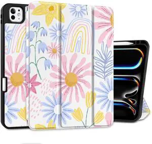 DONGKE Case for iPad Pro M4 11 inch 2024 5th Gen - [Built-in Pencil Holder] Ultra Thin Soft TPU Back Cover with Trifold Stand Support Auto Wake/Sleep for iPad Pro 11-inch (M4) - Colorful Florals