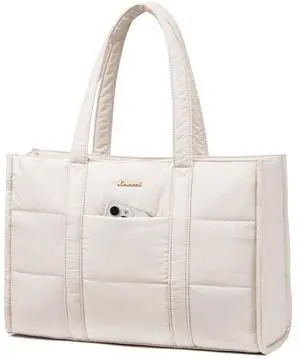 LOVEVOOK Laptop Bag for Women, Puffer Tote Bag for Work 17 Inch Large Computer Briefcase for Teacher Nurse, Quilted Lightweight Casual Shoulder Bags For Travel, Daily