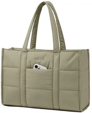 LOVEVOOK Laptop Bag for Women, Puffer Tote Bag for Work 15.6 Inch Large Computer Briefcase for Teacher Nurse, Quilted Lightweight Casual Shoulder Bag For Travel, Daily