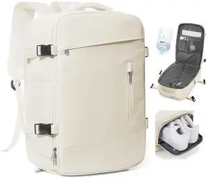 Travel Vacuum Backpack Air Vacpack Seal Packing Backpack with Pump Storage Vacuum Compression Seal Bags Carrry on Flight Approved Personal Item Compression Laptop Work Back Pack Beige