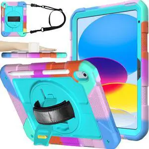BMOUO Case for iPad (A16) 11th Generation 11" 2025/iPad 10th Generation 10.9 inch 2022, 360 Rotating Stand & Pencil Holder & Hand & Shoulder Strap Shockproof iPad 11th/10th Generation Case, Turquoise