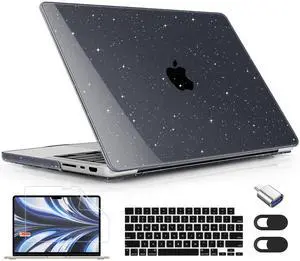 Lepeoac for MacBook Pro 16 inch Case 2021 2022 2023 2024 Release A3186 A3403 M4 A2991 M3 A2780 M2 A2485 M1 Pro/Max, Hard Shell Case with Screen Protector & Keyboard Cover, Sparkle Black