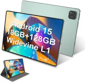 11 inch Tablet, Android 15 18GB RAM +128GB ROM+1TB Expand Tablet, Octa Core Processor 8000mAh Battery, 1920x1200 IPS Touch Screen, 5+8MP Dual HD Camera, 5G WiFi, Widevine L1, Matel Green with Case