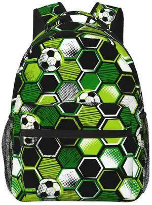 Fiokroo Soccer Ball Backpack School Bag For Students Teens Men Women Sport Geometric Texture Laptop Backpacks Travel Daypack Bag With Multiple Pockets