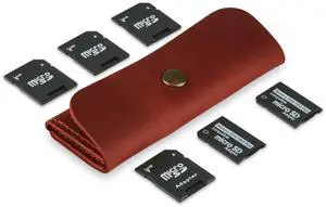 Cognac Leather SD Card Holder - Micro SD & Memory Card Organizer & Storage Case for Travel