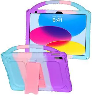 Adocham Kids Case for New iPad (A16) 11th Generation 11 Inch 2025/10th Generation 10.9 Inch 2022 Built-in Stand Handle,Lightweight Shockproof Silicone Kids Cover for iPad 10th/11th Gen(Multicolor)