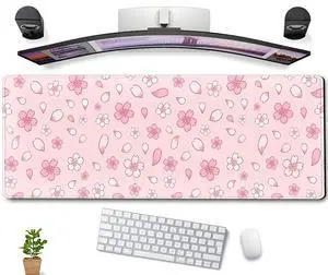 Cherry Blossom Mouse Pad Kawaii Pink XL Large Extended Gaming Desk Mat Cute Pastel Anime Desk Pad Aesthetics Laptop Keyboard Mouse Mat Women Office Decor Mousepad with Stitched Edges 31.5''x11.8''