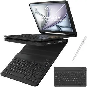 iPad Air 11 inch (M3 2025, M2 2024) Case with Keyboard, Ultra-Thin & Lightweight,Multi Angle Adjustable Detachable Magnetic Keyboard with Pencil Holder and Universal Stylus Pen for Air 5/4 10.9, Black