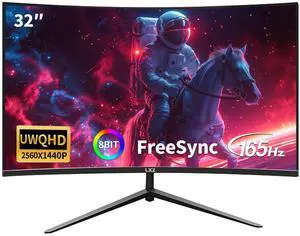 LXZ 32 Inch Curved Gaming Monitor, 165Hz 1800R QHD (2560x1440) 2K Computer Monitor with FreeSync, DP/HDMI, 122% sRGB Coverage, Wall Mountable, Eye Care for Home Office & Gaming