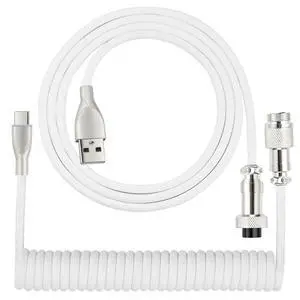 IYUANEPRO USB Type C Keyboard Coiled Cable, USB C to USB A Cables for Gaming Keyboard, Braided Detachable Metal Aviator Connector Double Sleeved Keyboard Cable 6FT(White)