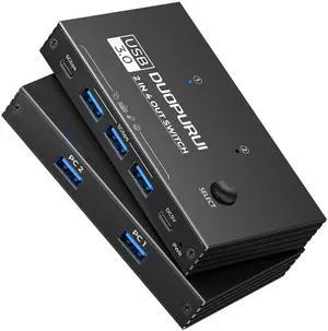 DUOPURUI USB 3.0 Switch 2 Computers Sharing USB C & A Devices,Easy One-Click Device Switching with USB-C Cable & USB-A Cable,USB Switch Hub Share Keyboard Mouse Printer Scanner(USB3.0 2in4out)