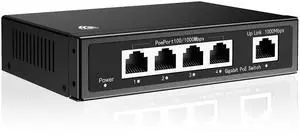 AKINGUAR 4 Port Gigabit PoE Switch with a Uplink Gigabit Port, 1000 Mbps Unmanaged Ethernet Switch with 65W Total Power, Metal Casing, Plug and Play, Desktop or Wall-Mount, networkswitch4 Port