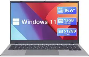 WIPEMIK Laptop Computer, 15.6" 12GB LPDDR5 RAM 512GB NVMe SSD Laptop, N95 Processor up to 3.4GHz, FHD IPS Screen, 11 Laptop, 2.4G/5G WiFi, BT 5.0, RJ45, USB-C, Webcam