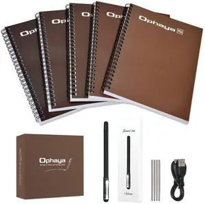 Ophaya Sync Smart Pen and A5 Notebook(5-Pack) Set | Sync Paper Notes to Phone/Tablet Instantly | Smart pens for Note Taking| Convert to Text, Sync Audio, Search & Share | Works Offline (iOS/Android)