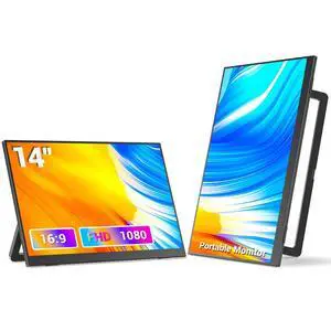Veout Portable Monitor 14 Inch Ultra-Slim IPS FHD 1920 * 1080P USB C HDMI Travel Monitor for Laptop with Kickstand & Speakers, for Laptop PC, Phone, Mac