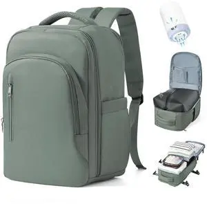 livbote Vacuum Backpack Travel with Pump for Women, Personal Item Carry on Backpack Flight Approved 18x14x8 inches for Men, Waterproof Work Laptop Casual Daypack - Green