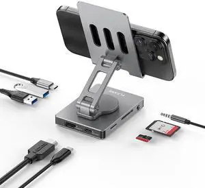 Phone USB C Hub Stand, Adapter for iPhone 15 16 Pro Max Switch Docking Station 4K 60Hz HDMI, SD/TF Card Reader, 3 USB 3.0, 3.5mm Audio, PD100W Charge (ST803)