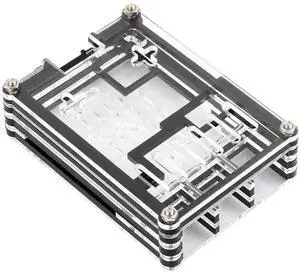 waveshare Transparent and Black Acrylic Case for Raspberry Pi 5, Supports Installing Official Active Cooler