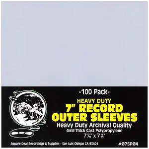 Square Deal Recordings & Supplies - 7" 45rpm Vinyl Record Outer Sleeves - Heavy Duty 4mil Thick - Archival Quality - Set of 100#07SP04
