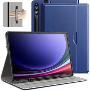 JETech Case for Samsung Galaxy Tab S10 Ultra/Tab S9 Ultra 14.6-Inch with S Pen Holder, PU Leather Business Folio Stand Protective Tablet Cover with Pocket & Straps, Multi-Angle Viewing (Navy)