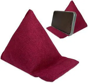 WARMTONE Phone Stand for Bed, Cell Phone Holder Laying Down Handmade Fabric Bean Bags Pillow Cushions for Desk, Soft Adjustable Flexible Mobile Phone/Tablet Mount, Red, Pack-2
