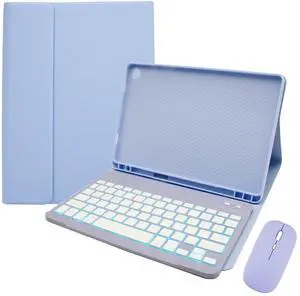 Keyboard Case for Samsung Galaxy Tab A9 Plus 11 Inch - 7 Colors Backlit Wireless Detachable Folio Keyboard Cover with Pencil Holder, Bluetooth Mouse for Tablet A9+,Purple