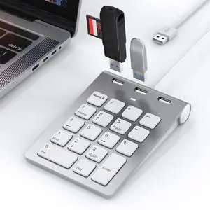 Wired Number Pad - USB Numeric Keypad & Hub with 3 USB2.0 Ports - Portable Slim 18 Key Number Keypad Keyboard for Laptop PC Computer Notebook Surface MacBook, Wired Numeric Keypad with 1.6Ft Cable