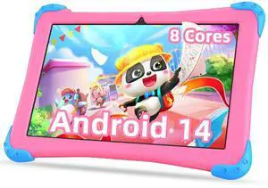 Kids Tablet 10 inch Android 14 with Case for Kid 3-12, Octa-core, 64GB(512GB Expansion), WiFi 6, 6000mAh, Parental Controls, Google Kids Space, YouTube