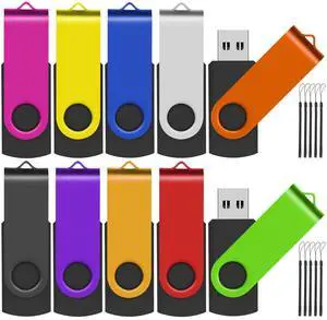 EASTBULL Flash Drives Bulk 32GB USB Thumb Drive 10 Pack USB 2.0 Memory Stick Swivel Pen Drive with Lanyard for Storage and Backup (32 GB 10 Colors)