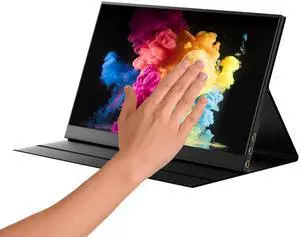 Yinker 15.6'' Portable Monitor Touchscreen, 1080P FHD 10-Point Touch Screen Monitor with Protective Magnetic Leather Cover & Speakers, USB-C Travel Monitors for Laptop, Phone, PC, Switch