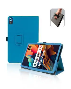 Case for Urao C107 Android 14 Tablet 10.1 Inch 2024 Upgraded,Leather Slim Folding Stand Cover with Hand Strap Magnet for Men Women Full Protection,Light Blue.