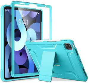 DTTO Case for iPad Air 5th / 4th Generation Case 10.9 Inch 2022/2020 with Pencil Holder, [Screen Protector] Shockproof Full Body Protective Cover, Also Fit iPad Pro 11 2021/2020/2018 - Cyan Blue