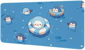 llsxi Blue Cute Anime Mouse Pad Penguin Keyboard Pad Mousepad,Non-Slip Gaming Mouse Pad,Large Size Stitched Edge Desk Pad for Office and Game XX-Large15.7x35.4inch
