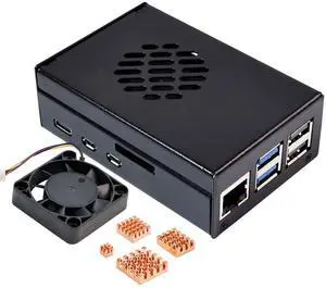 Yahboom Case for Raspberry Pi 5 Black White Metal Cooling Protective Case with Speed-Adjustable Fan Anti-Collision (Black)