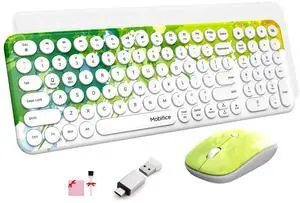 Mobifice 2.4G Wireless Keyboard and Mouse Combo Slim Cute Cordless Compact Size Silent Retro Keyboard and Mouse Set for PC Computer,Laptop,Windows,Mac,Tablets (Upgraded Graffiti Paint Green)