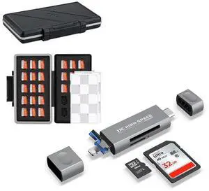 JJC 3IN1 SD Card Reader for iPhone+30 Slots Micro SD Card Case