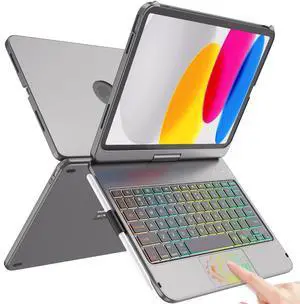 FUWANG Touch Keyboard Case for iPad (A16) 11th Generation 11 inch 2025 &10th Gen 10.9 inch 2022, 360° Rotate for iPad 10th Generation Case with Keyboard, Backlit Keyboard Case with Pencil Holder, Gray