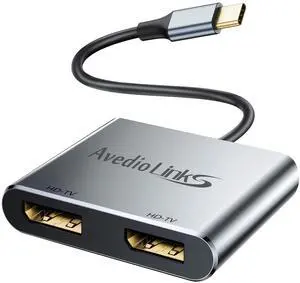 avedio links USB C to Dual DisplayPort Adapter, Dual 4K@60Hz, Single Display 4K@144Hz Type C to DP Dual Monitor Converter, Compatible for Dell XPS 13 15,Lenovo Yoga, Sumsung,Chromebook,HP,Lenovo(Grey)