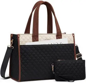 LOVEVOOK Laptop Tote Bag for Women,Canvas Work Tote Bag for Women with Clutch Purse,17.3 Inch Computer Briefcase Bag,Professional Teacher Business Office Bag,Lightweight Shoulder Travel